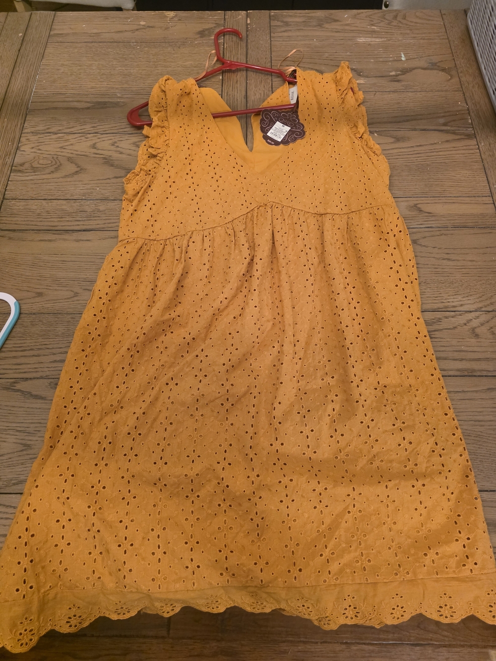 Knox Rose Boutique Mustard Yellow Eyelet Ruffle Dress Womens Medium